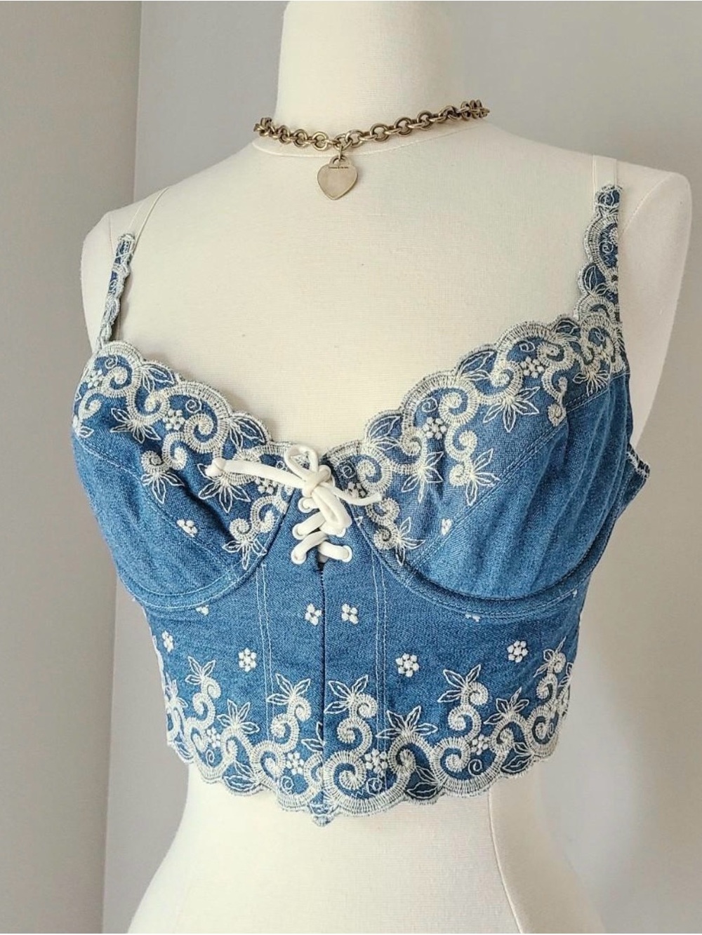 Vintage 90s Victoria's Secret Denim Bustier Corset Crop Top